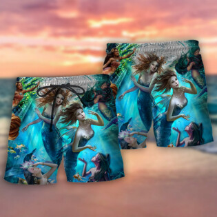 Mermaid Dolphin Blue Ocean - Beach Short - Owl Ohh - Owl Ohh