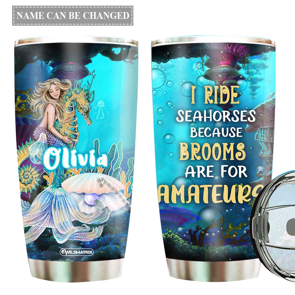 Mermaid Ride Seahorses Personalized - Tumbler - Owl Ohh - Owl Ohh