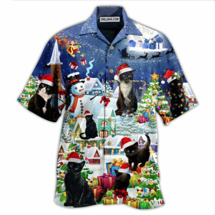 Black Cat Merry Catmas - Hawaiian Shirt - Owl Ohh - Owl Ohh