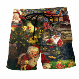 Mery Xmas Santa Toys Train Factory - Beach Short - Owl Ohh - Owl Ohh