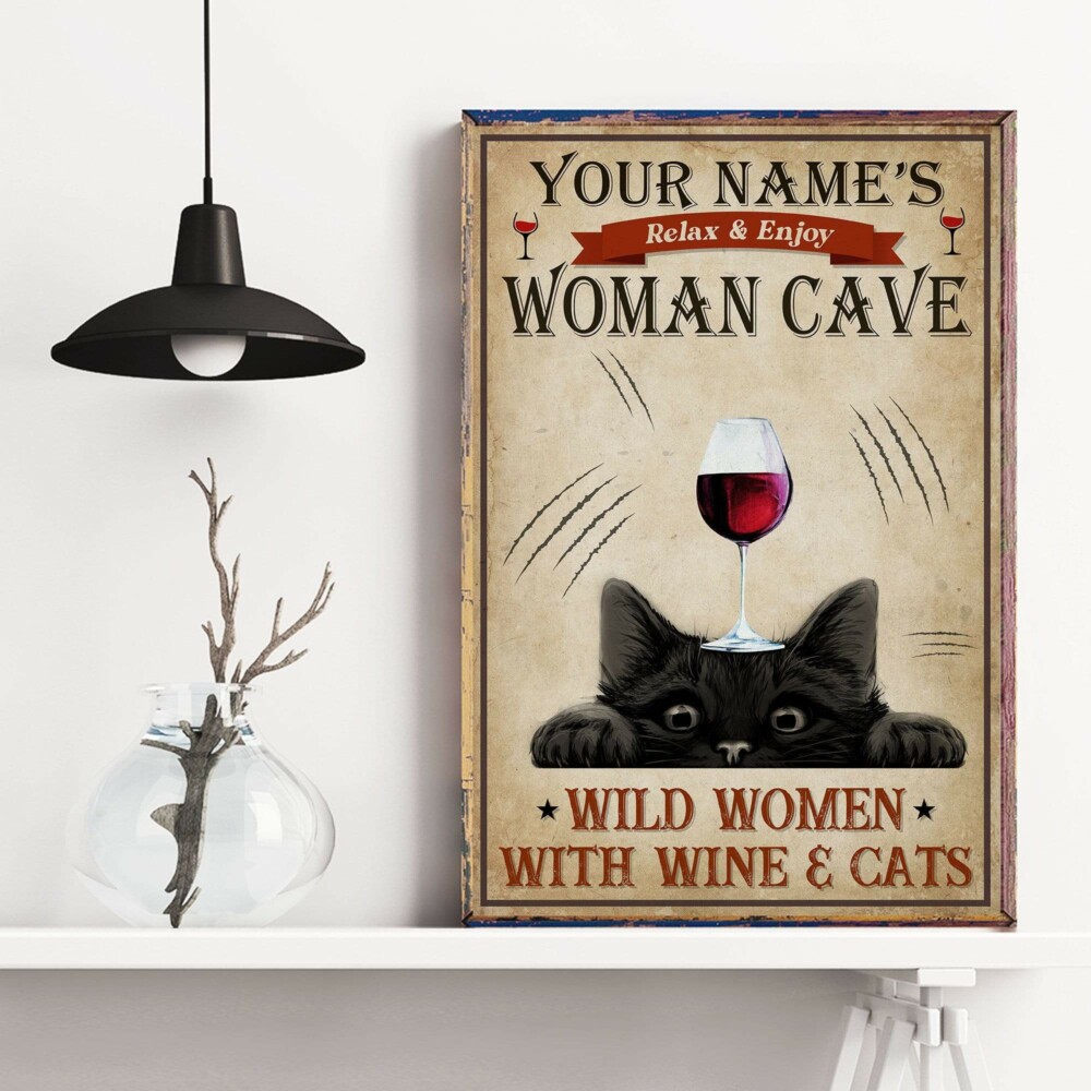 Cat Lover Wild Women With Wine & Cats Personalized - Vertical Poster - Owl Ohh - Owl Ohh