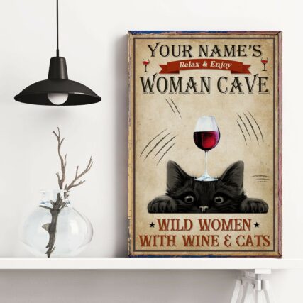 Cat Lover Wild Women With Wine & Cats Personalized - Vertical Poster - Owl Ohh - Owl Ohh