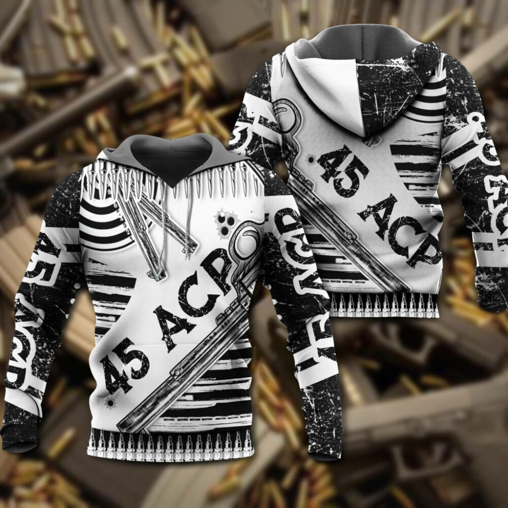 Gun .45 ACP Black And White Style - Hoodie - Owl Ohh - Owl Ohh