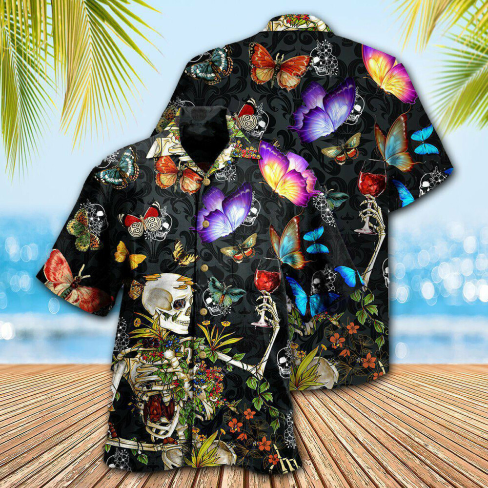 Skull Love Butterfly Overnight - Hawaiian Shirt - Owl Ohh - Owl Ohh