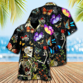 Skull Love Butterfly Overnight - Hawaiian Shirt - Owl Ohh - Owl Ohh