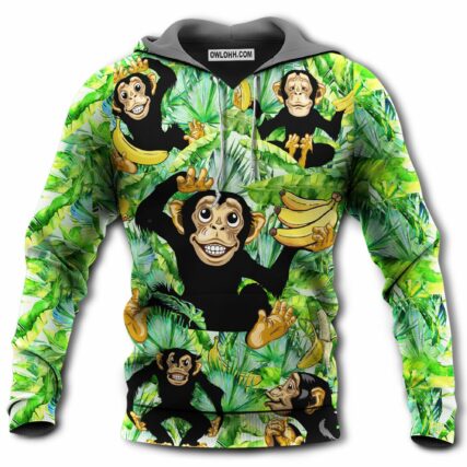Monkey Loves Banana Green Leaf - Hoodie - Owl Ohh - Owl Ohh