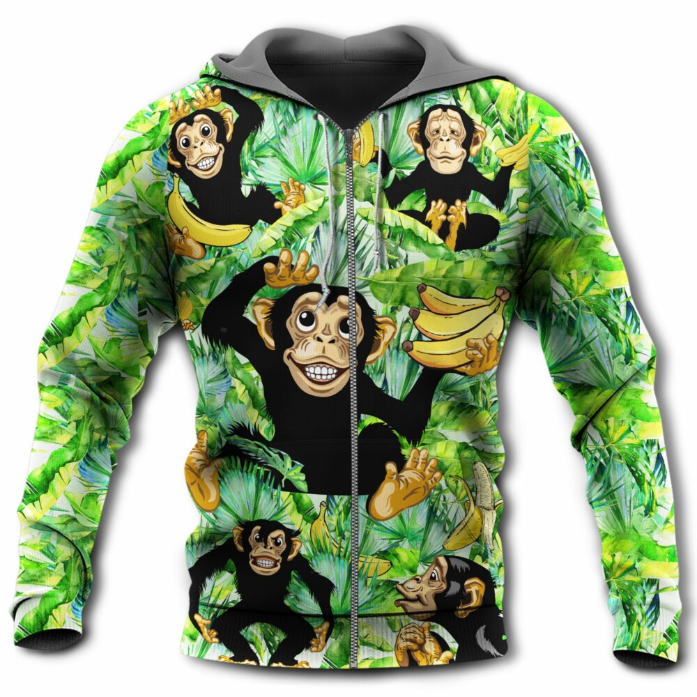 Monkey Loves Banana Green Leaf - Hoodie - Owl Ohh - Owl Ohh