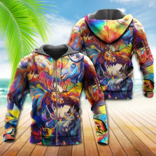 Moose Animals Beautiful Painting Color Style - Hoodie - Owl Ohh - Owl Ohh