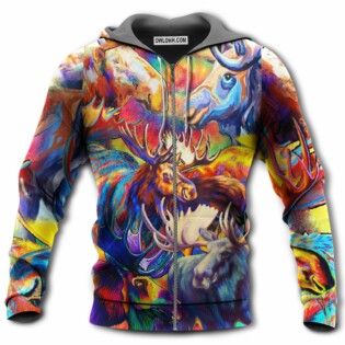 Moose Animals Beautiful Painting Color Style - Hoodie - Owl Ohh - Owl Ohh