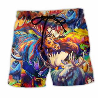 Moose Beautiful Painting Color Style - Beach Short - Owl Ohh - Owl Ohh