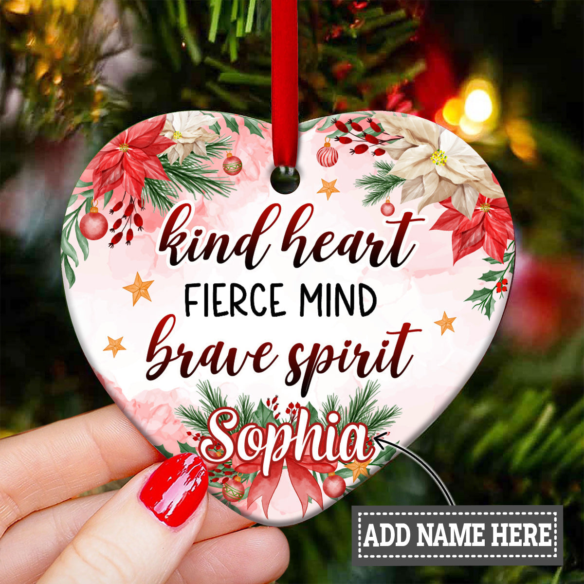 Family Love Mother Christmas Gift Kind Heart Fierce Mind Brave Spirit Personalized - Heart Ornament - Owl Ohh - Owl Ohh