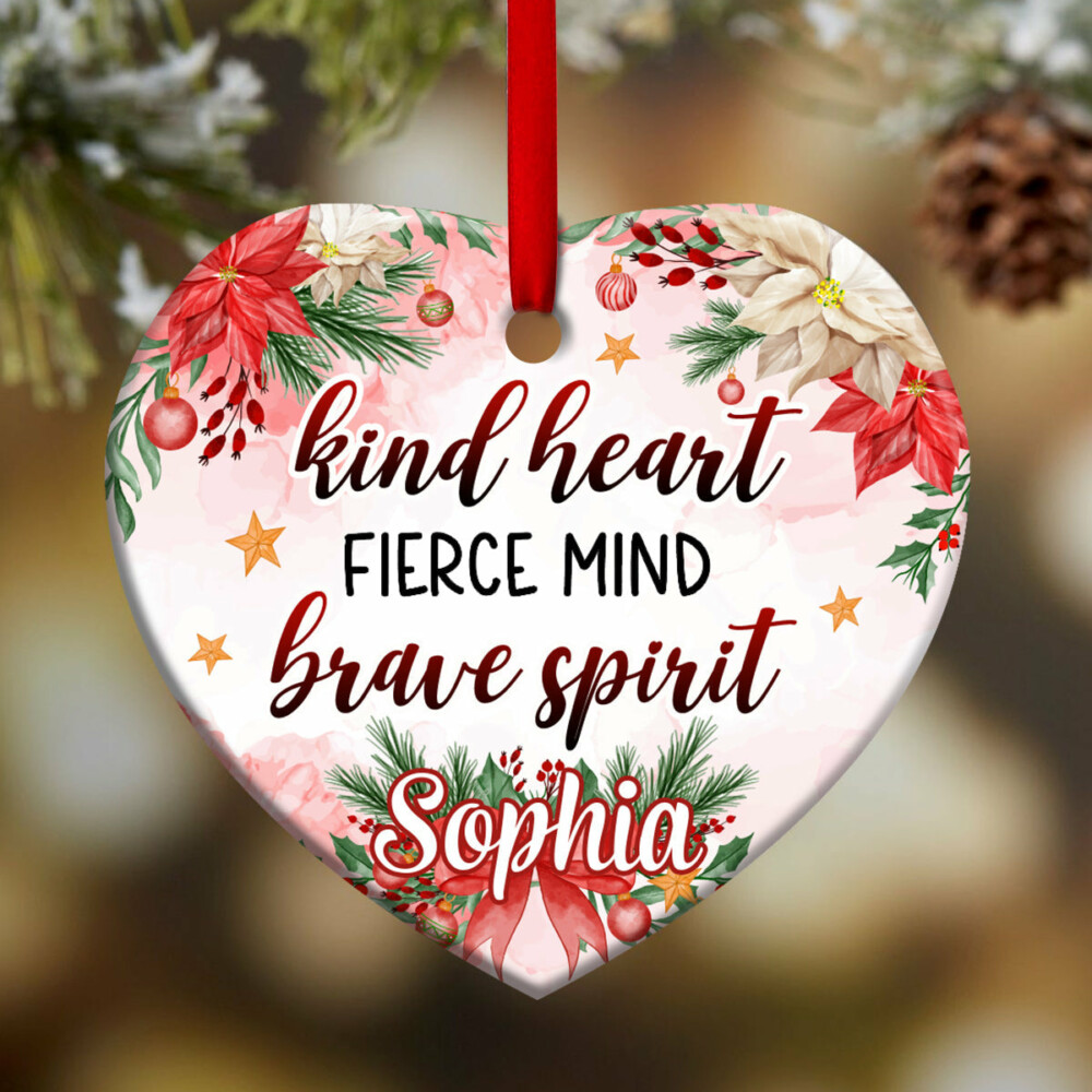 Family Love Mother Christmas Gift Kind Heart Fierce Mind Brave Spirit Personalized - Heart Ornament - Owl Ohh - Owl Ohh