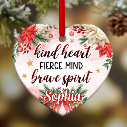 Family Mother Christmas Gift Kind Heart Fierce Mind Brave Spirit Personalized - Heart Ornament - Owl Ohh - Owl Ohh