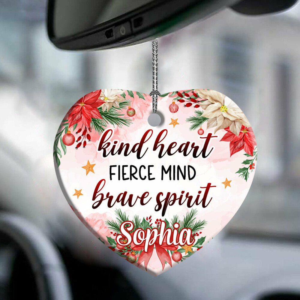 Family Love Mother Christmas Gift Kind Heart Fierce Mind Brave Spirit Personalized - Heart Ornament - Owl Ohh - Owl Ohh