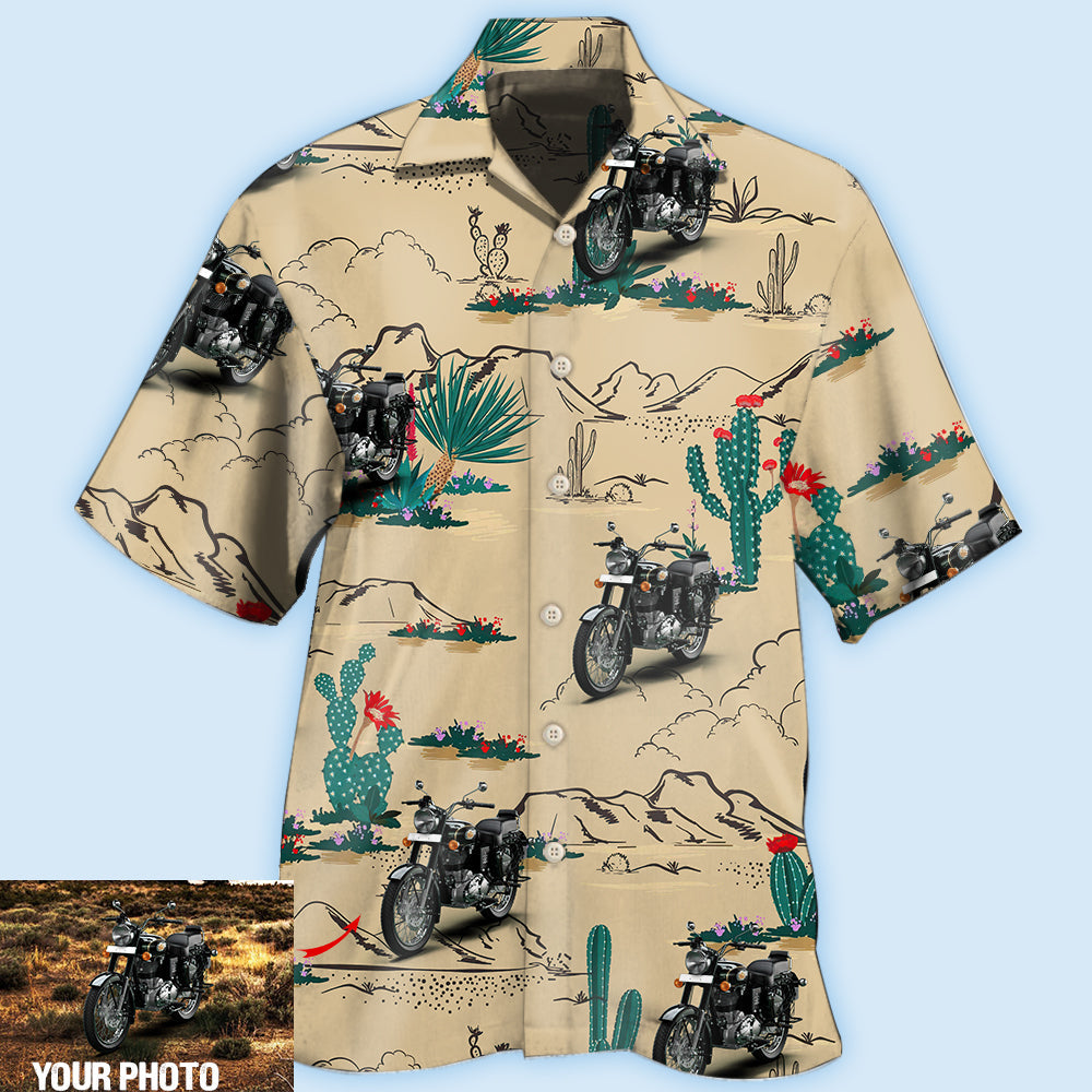 Motorcycle On The Desert Cactus Custom Photo - Hawaiian Shirt - Owl Ohh - Owl Ohh