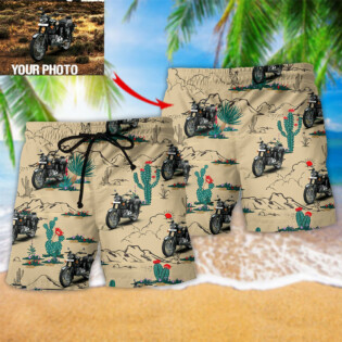 Motorcycle On The Desert Basic Style Custom Photo - Beach Short - Owl Ohh - Owl Ohh