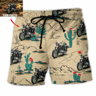 Motorcycle On The Desert Basic Style Custom Photo - Beach Short - Owl Ohh - Owl Ohh