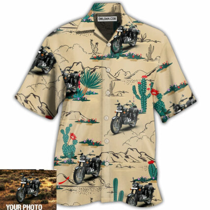 Motorcycle On The Desert Cactus Custom Photo - Hawaiian Shirt - Owl Ohh - Owl Ohh