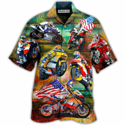 Motorcycle Racing America Flag - Hawaiian Shirt - Owl Ohh - Owl Ohh
