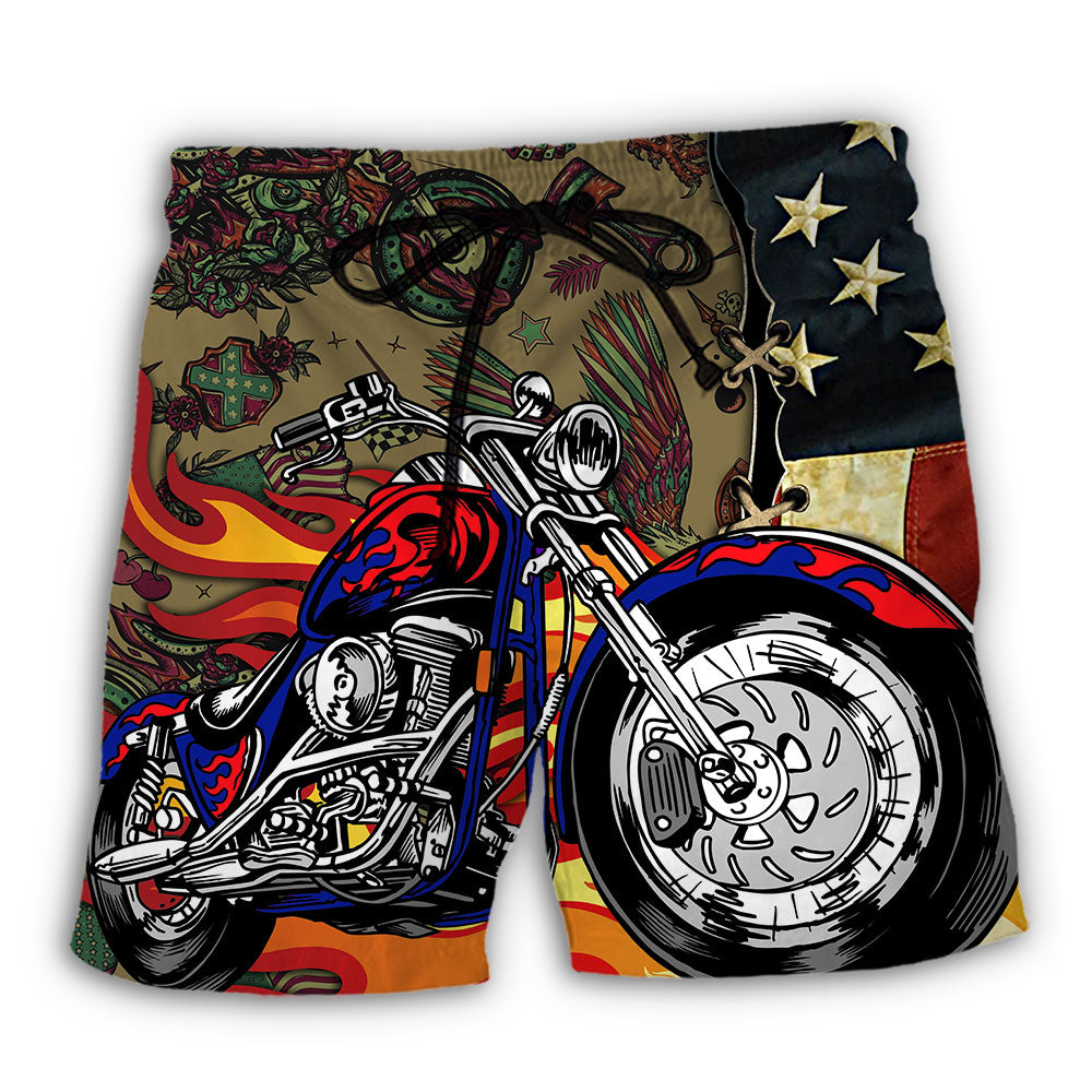 Motorcycle US Flag - Beach Short - Owl Ohh - Owl Ohh