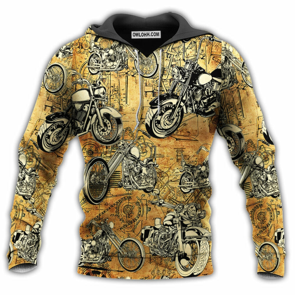 Motorcycle Vintage With Dark Yellow - Hoodie - Owl Ohh - Owl Ohh