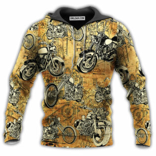Motorcycle Vintage With Dark Yellow - Hoodie - Owl Ohh - Owl Ohh