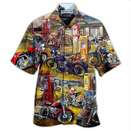 Motorcycle In The Field In The Sunset - Hawaiian Shirt - Owl Ohh - Owl Ohh