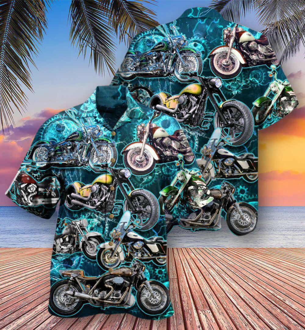 Motorcycle Love Life Blue Style - Hawaiian Shirt - Owl Ohh - Owl Ohh