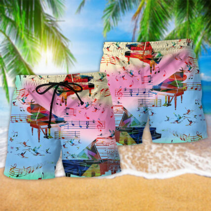 Music And Piano My Love My Life Colorful - Beach Short - Owl Ohh - Owl Ohh
