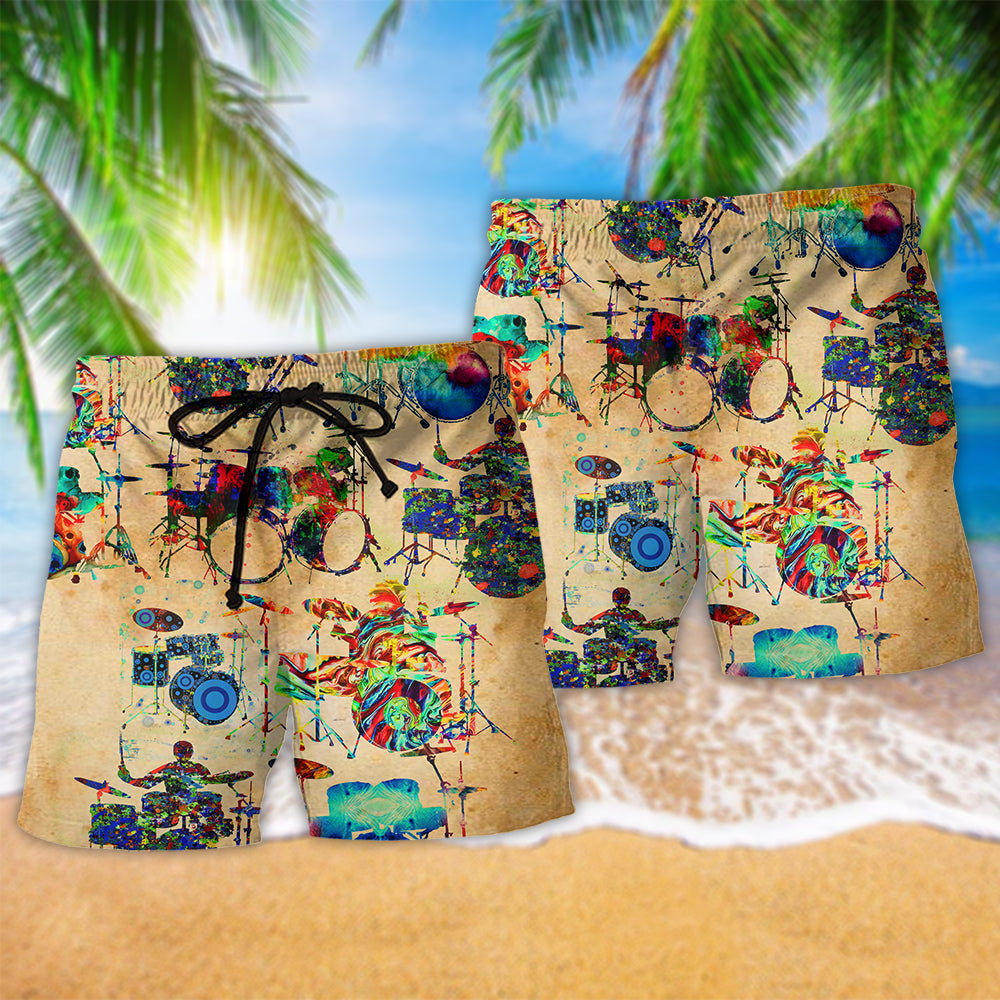 Music Colorful Vintage Drum - Beach Short - Owl Ohh - Owl Ohh
