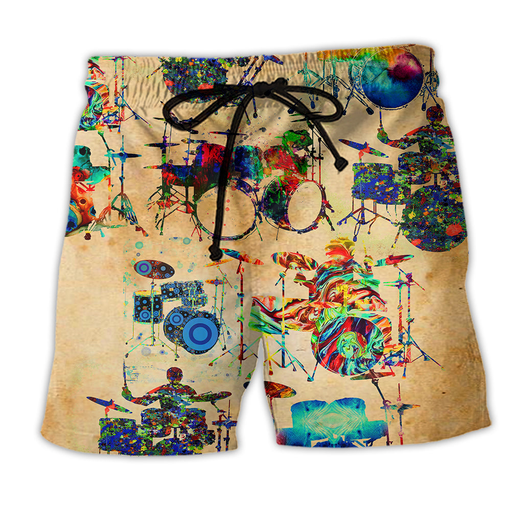 Music Colorful Vintage Drum - Beach Short - Owl Ohh - Owl Ohh