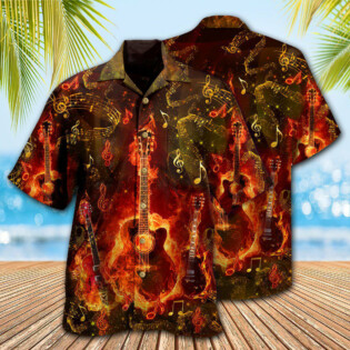 Guitar Music Guitar Where Words Fail Music Speak Flaming - Hawaiian Shirt - Owl Ohh - Owl Ohh