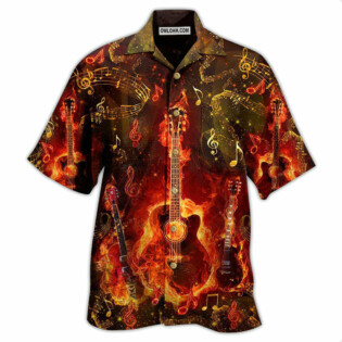 Guitar Music Guitar Where Words Fail Music Speak Flaming - Hawaiian Shirt - Owl Ohh - Owl Ohh