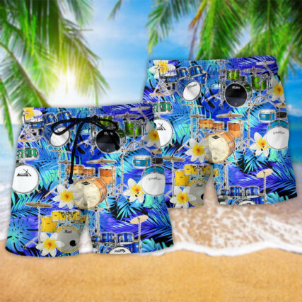 Music Is Better With Drums And Plumerias - Beach Short - Owl Ohh - Owl Ohh