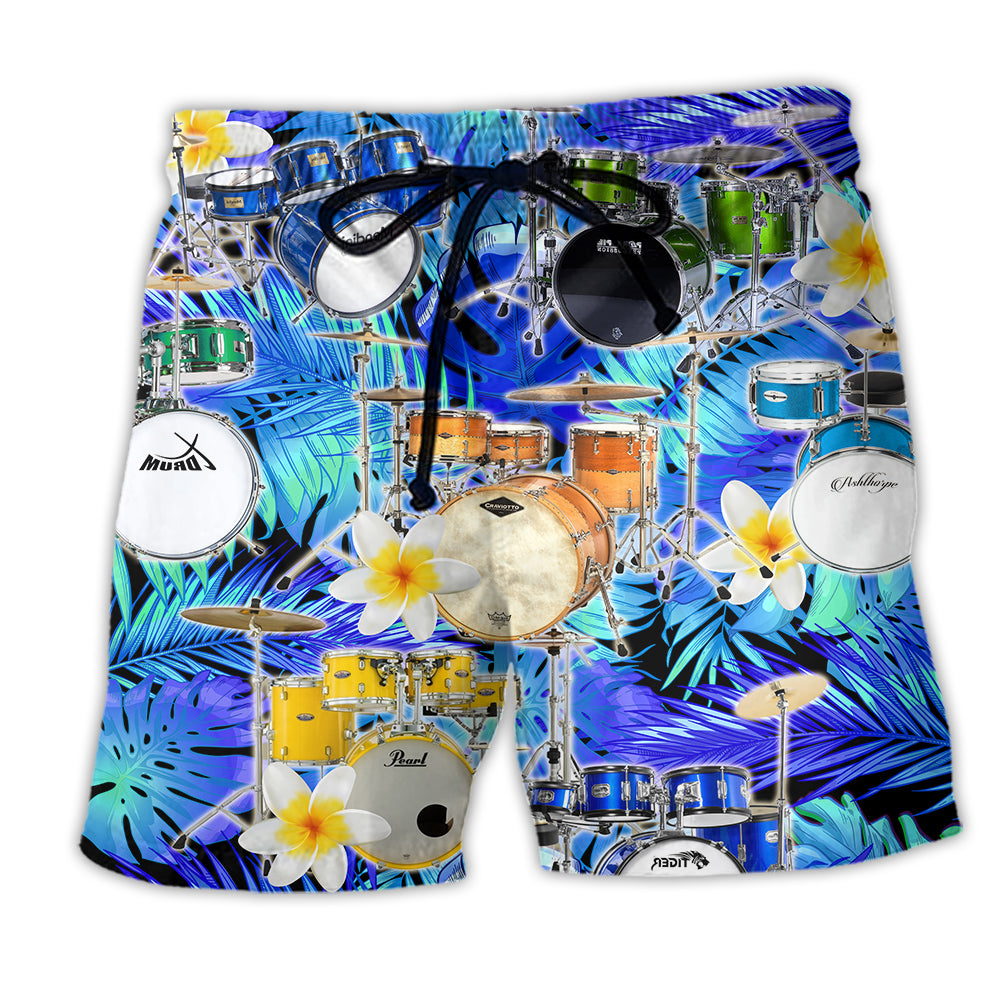 Music Is Better With Drums And Plumerias - Beach Short - Owl Ohh - Owl Ohh