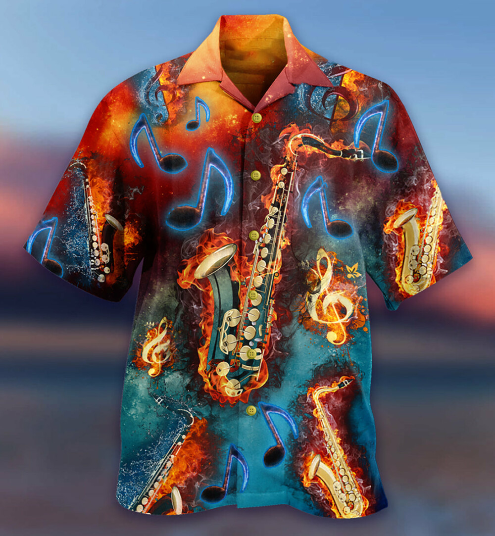 Saxophone Music Love It Red Black Blue - Hawaiian Shirt - Owl Ohh - Owl Ohh