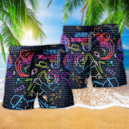 Music Love Saxophone Neon Purple Classic - Beach Short - Owl Ohh - Owl Ohh
