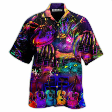 Guitar My Cats And I Play Guitars We Destroy Silent - Hawaiian Shirt - Owl Ohh - Owl Ohh