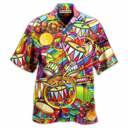 Drum Music Peace Love Drums - Hawaiian Shirt - Owl Ohh - Owl Ohh