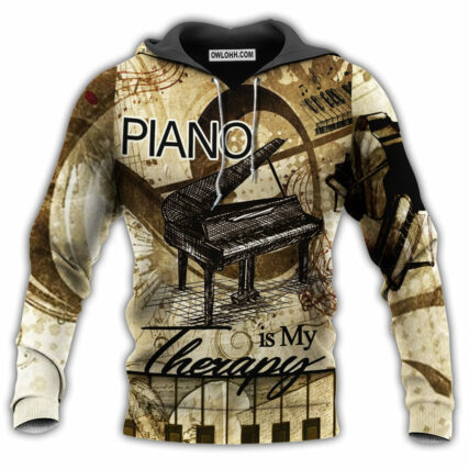 Music Piano Is My Therapy Brown Style - Hoodie-Owl Ohh