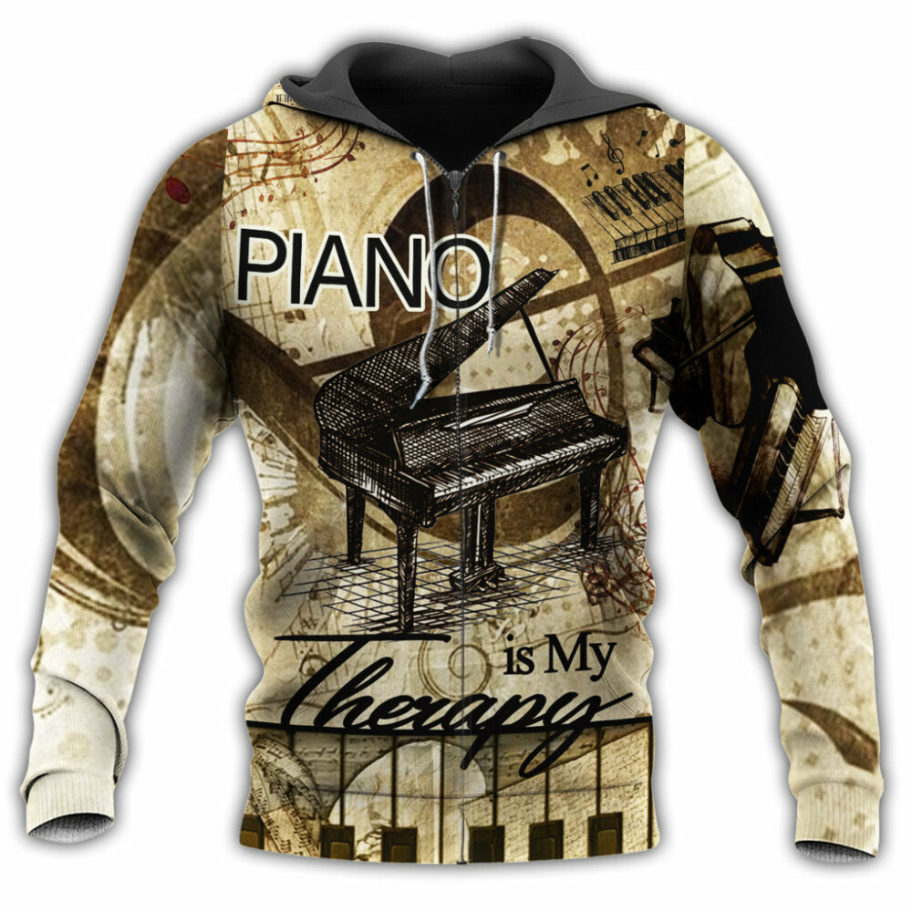 Music Piano Is My Therapy Brown Style - Hoodie-Owl Ohh