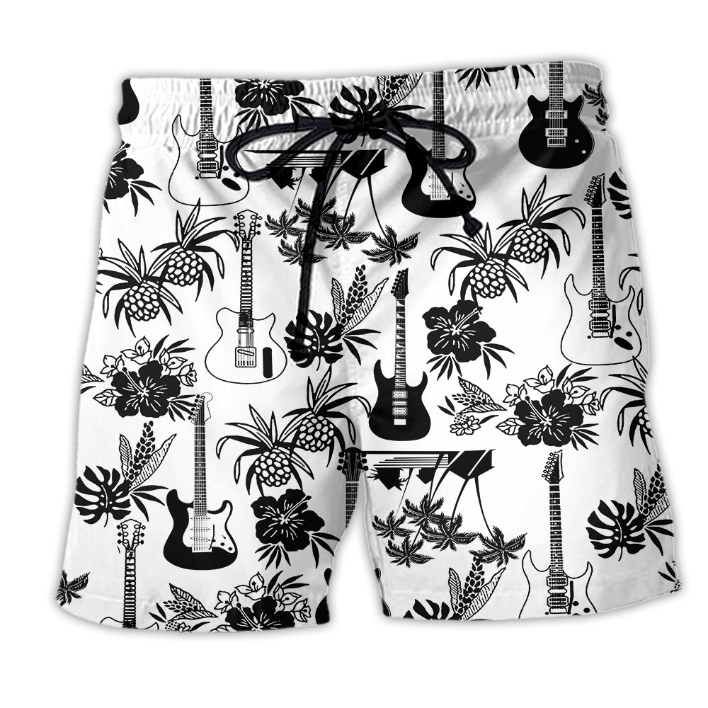 Music With Electric Guitar Black And White - Beach Short - Owl Ohh - Owl Ohh