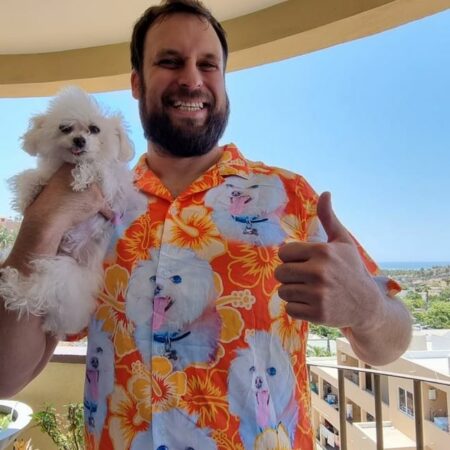 Custom Hawaiian Shirt For Dog Lovers | Personalized Puppy Lovers Gift | Flowers Pattern Neon-Orange Color Aloha Shirt