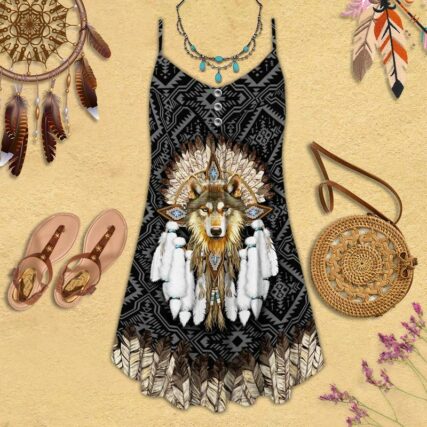 Native Wolf Loves Dreamcatcher - Summer Dress - Owl Ohh - Owl Ohh