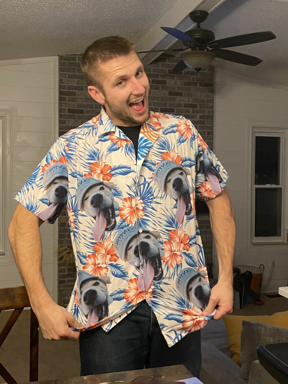 Custom Hawaiian Shirt For Dog Lovers | Personalized Puppy Lovers Gift | Leaves & Flowers Pattern White Color Aloha Shirt