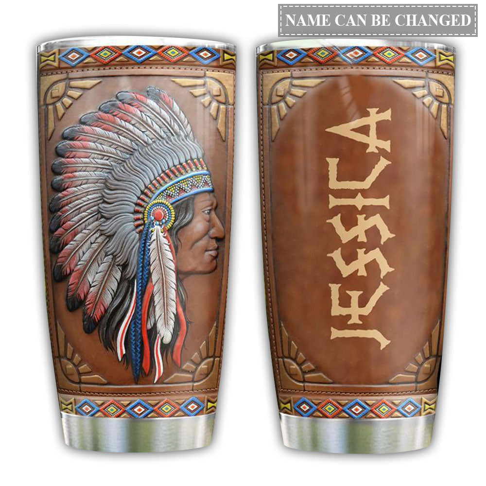 Native American Leather Style Personalized - Tumbler - Owl Ohh - Owl Ohh