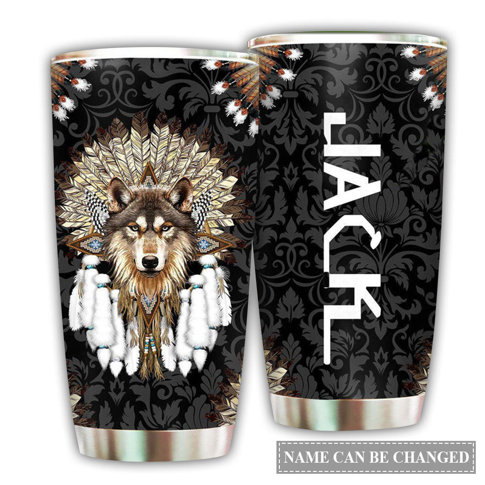 Native American Lover Wolf Black Style Personalized - Tumbler - Owl Ohh - Owl Ohh