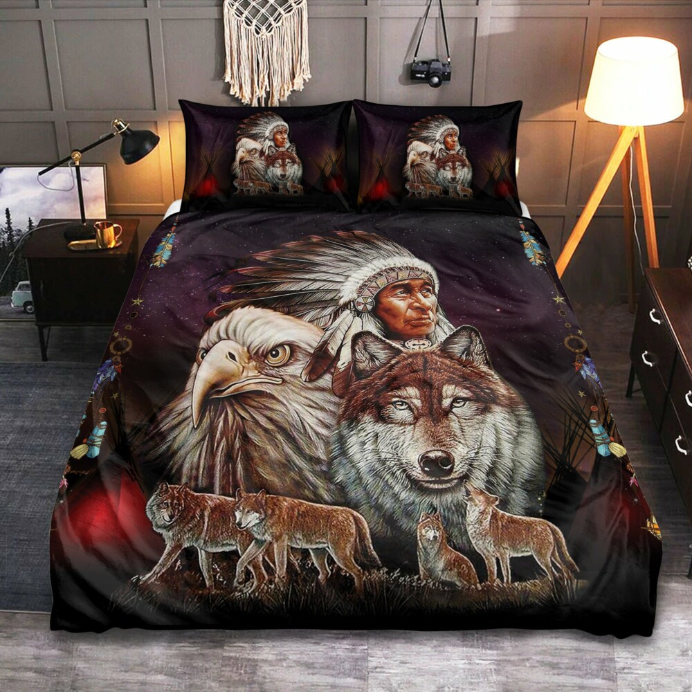 Native American Peace Love Wolf And Eagle - Bedding Cover - Owl Ohh - Owl Ohh