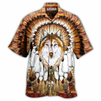 Native American Wolf Feather Headdress Cool - Hawaiian Shirt - Owl Ohh - Owl Ohh