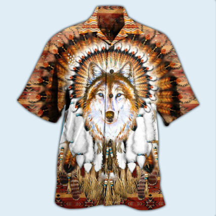 Native American Wolf Feather Headdress Cool - Hawaiian Shirt - Owl Ohh - Owl Ohh